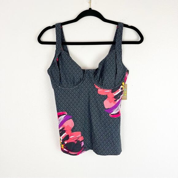 Title Nine Womens Bodacious Tankini Top Geometrical Floral Print Grey 34D NWT - Picture 8 of 8